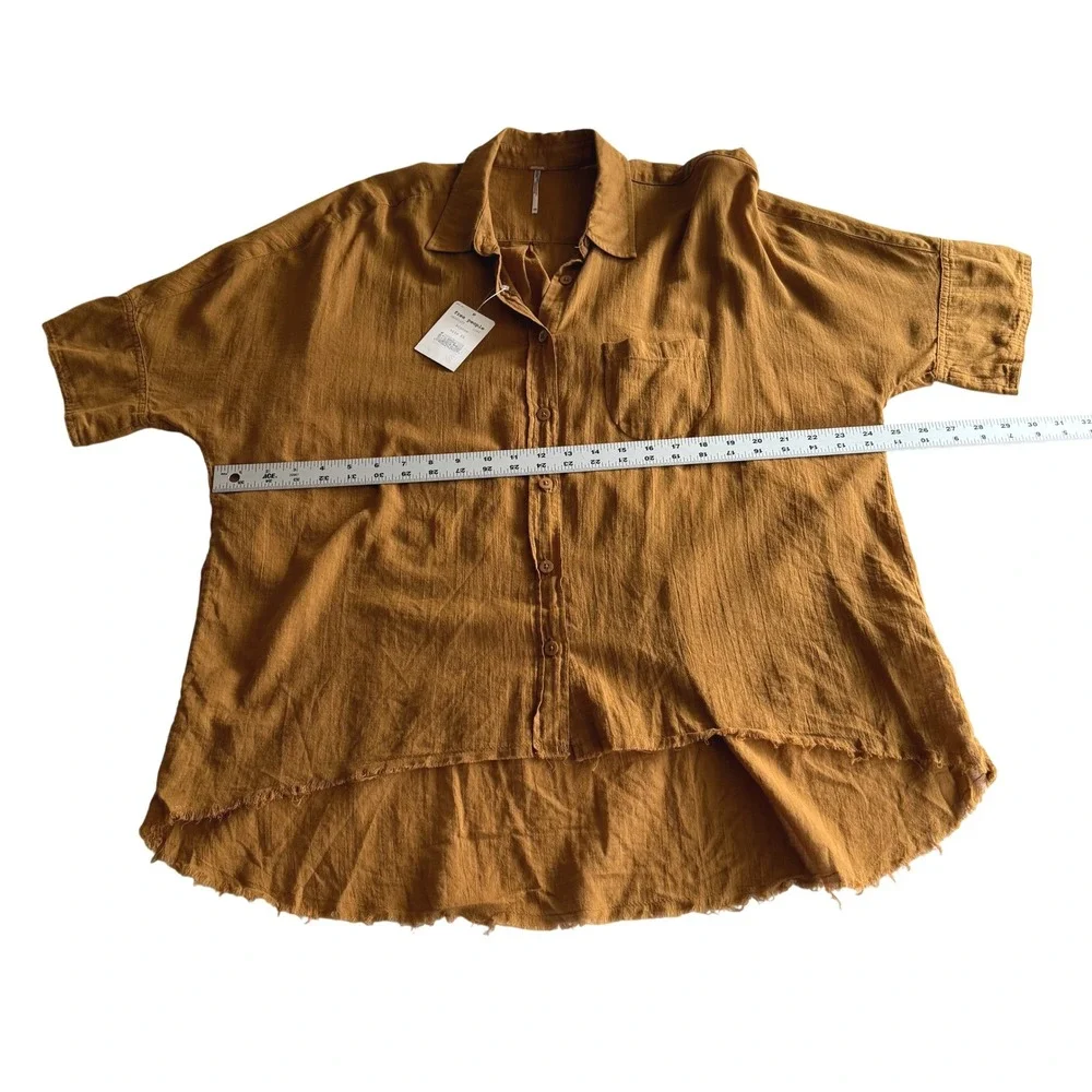 Free People NWT Best of Me Button Down Raw Hem High Low Oversize Bronze Shirt XS